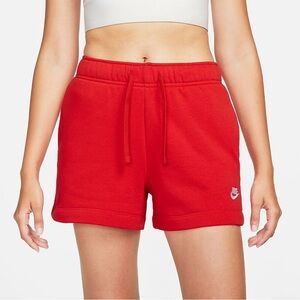 NWT Nike Club Fleece Shorts Womens Small Red Mid Rise Drawstring Gym DQ5802